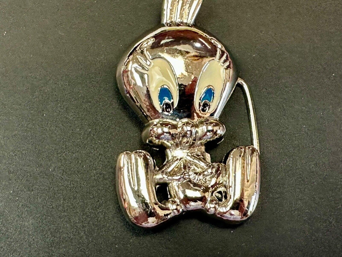 Tweety Bird Looney Tunes Enamel Eyes Silver Tone Small Vintage Belt Buckle