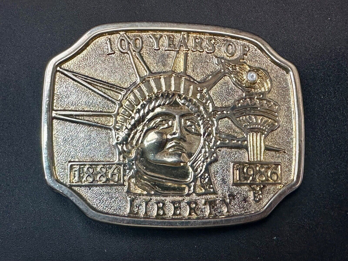 100 Years of Liberty  NYC statue of Lady Liberty two tone Souvenir belt buckle