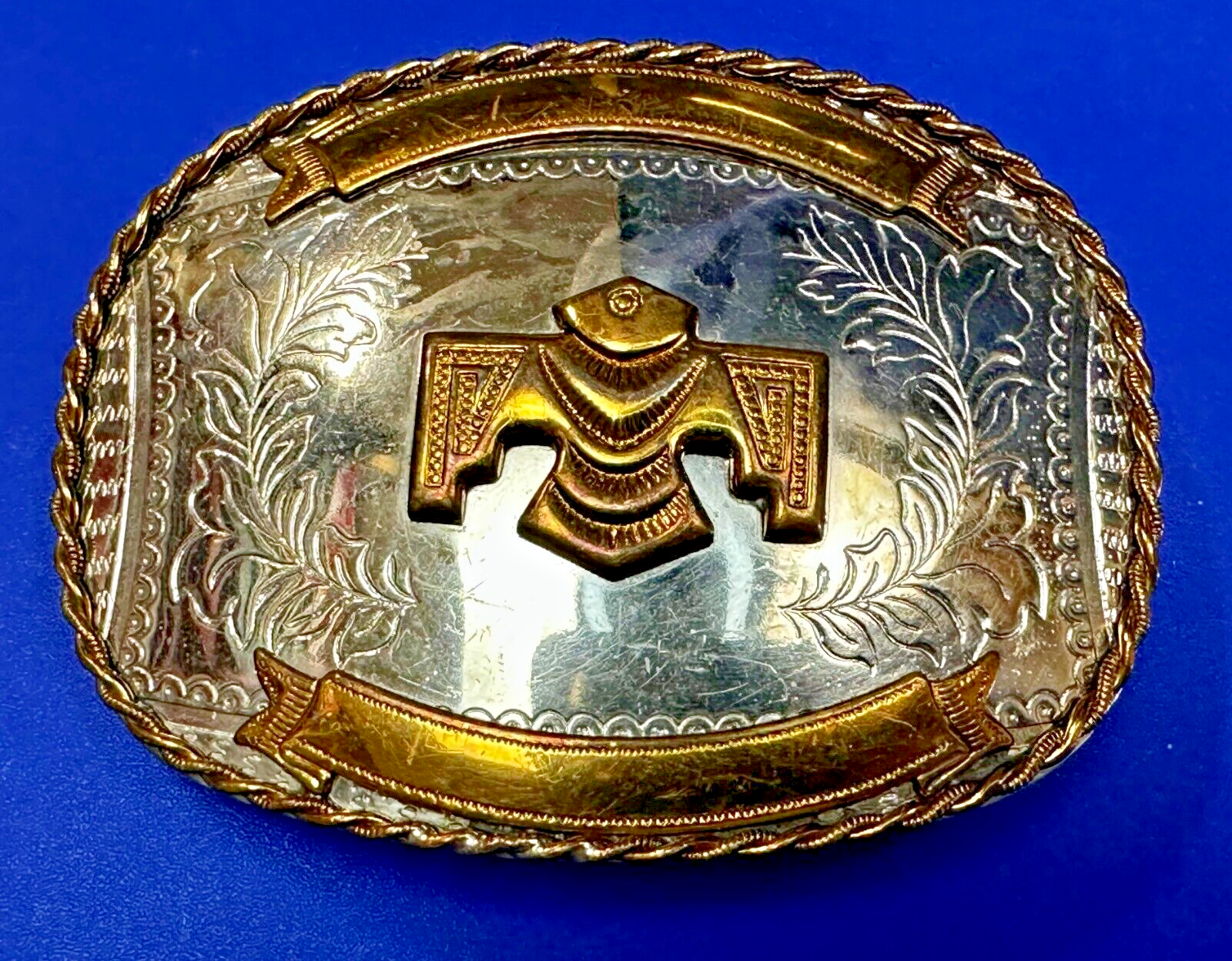Thunderbird Embalm and Blank Engravable Ribbon Vintage Nickel Silver Belt Buckle