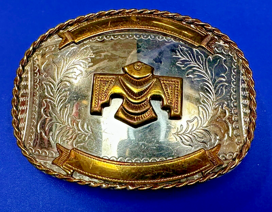 Thunderbird Embalm and Blank Engravable Ribbon Vintage Nickel Silver Belt Buckle