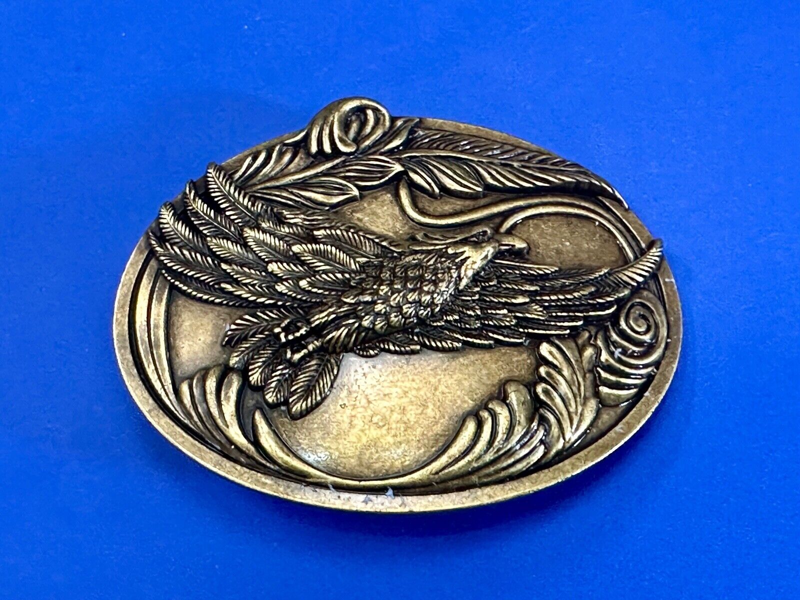 4" wide Flying Patriotic American Majestic Eagle oval belt buckle