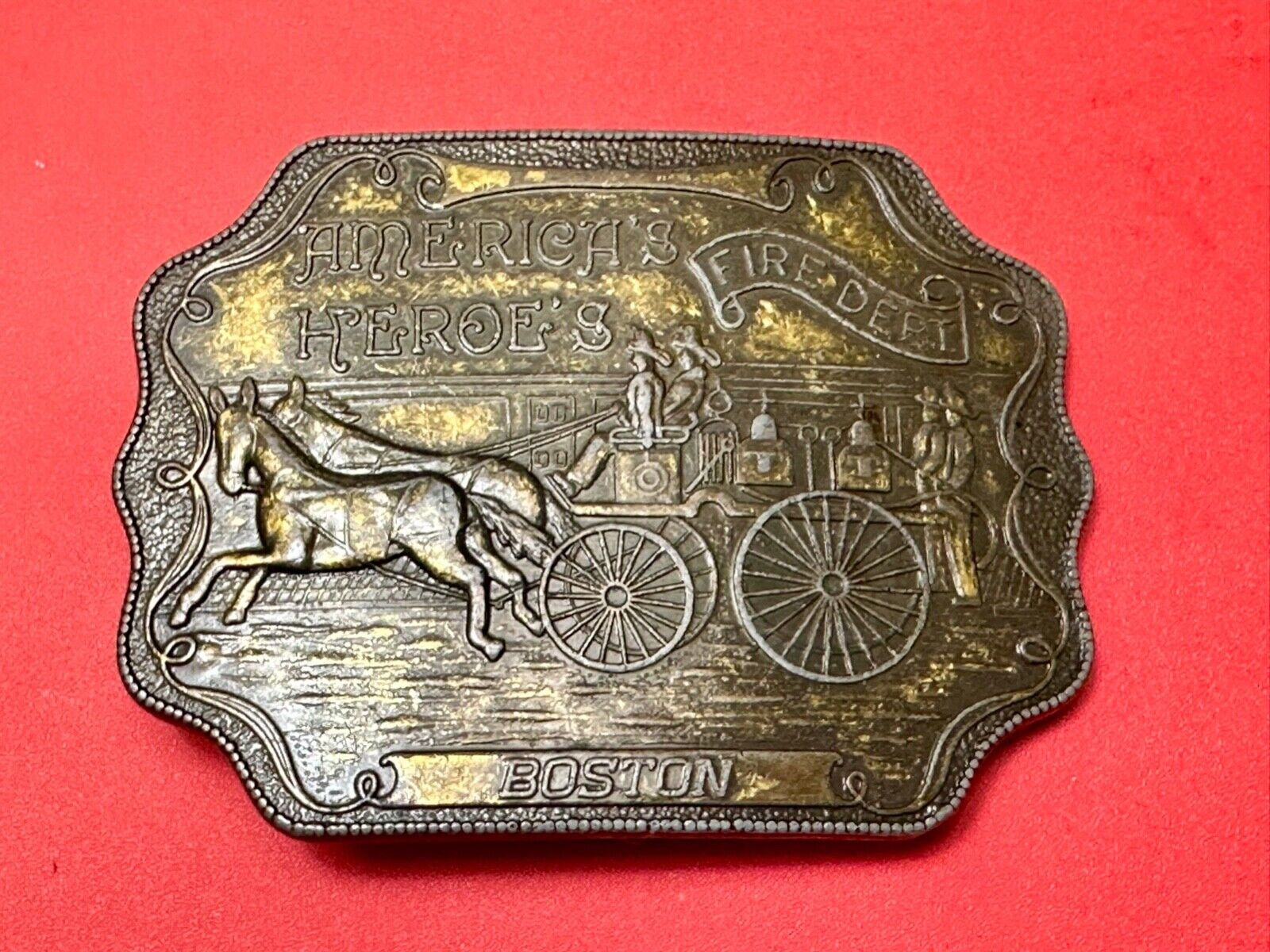 America's Heroes Firefighters Fire Department BOSTON MA Vintage belt buckle