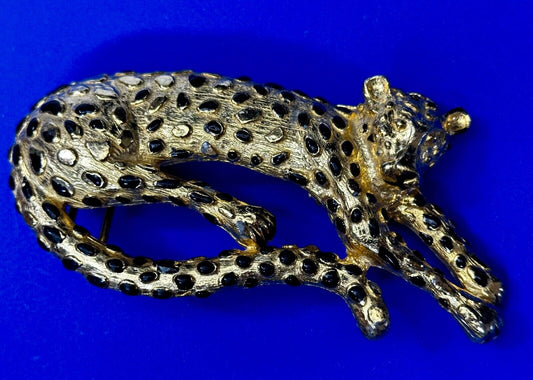 Vintage 1987 MIMI Di N Large Tiger Buckle Animal Gold Tone Black Enamel Spots