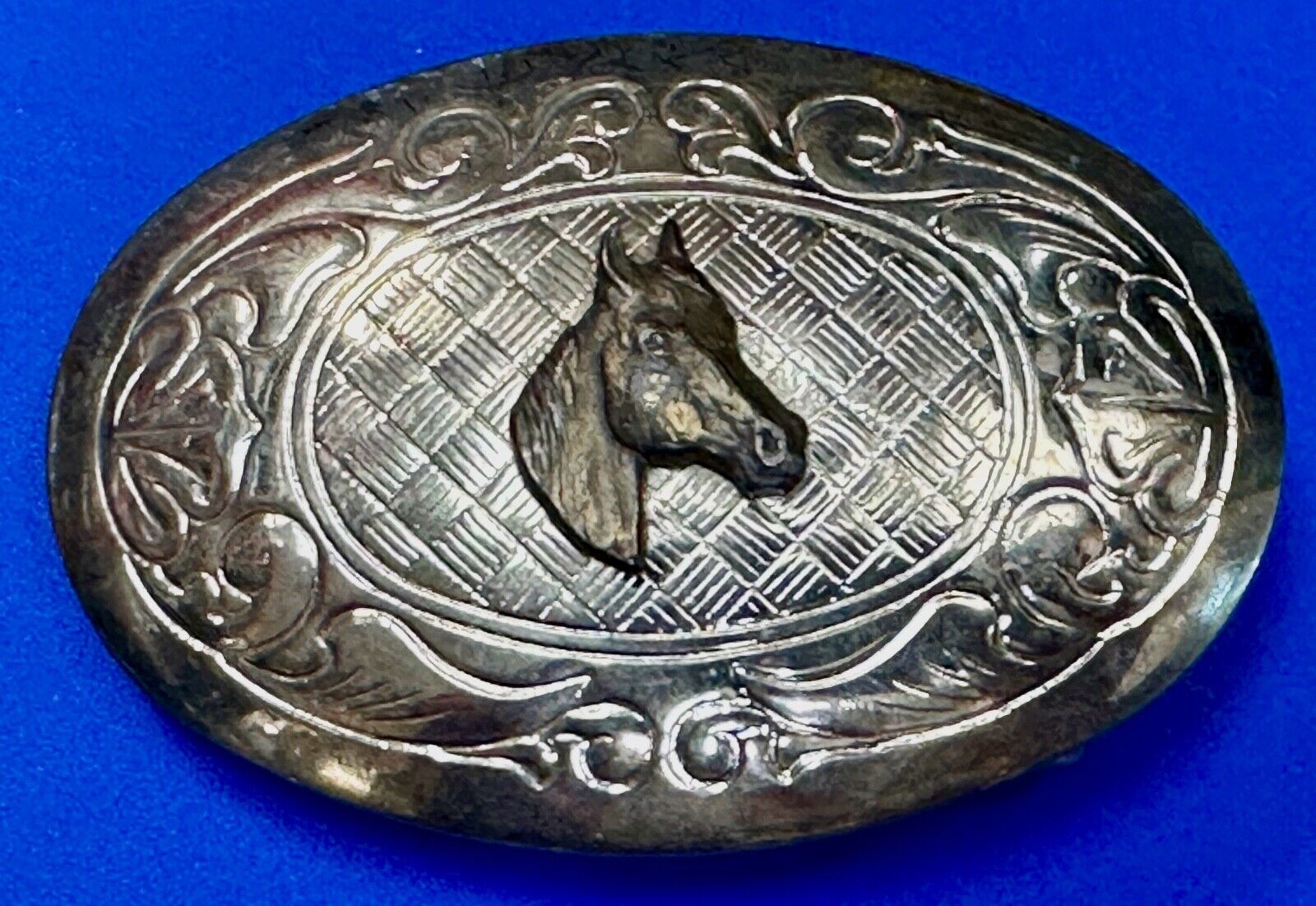 Vintage horse head two tone oval USA made belt buckle