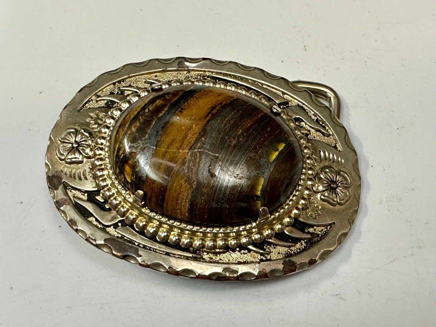 TIGER IRON Vintage Cabochon Cab Stone Centerpiece on Western Belt Buckle