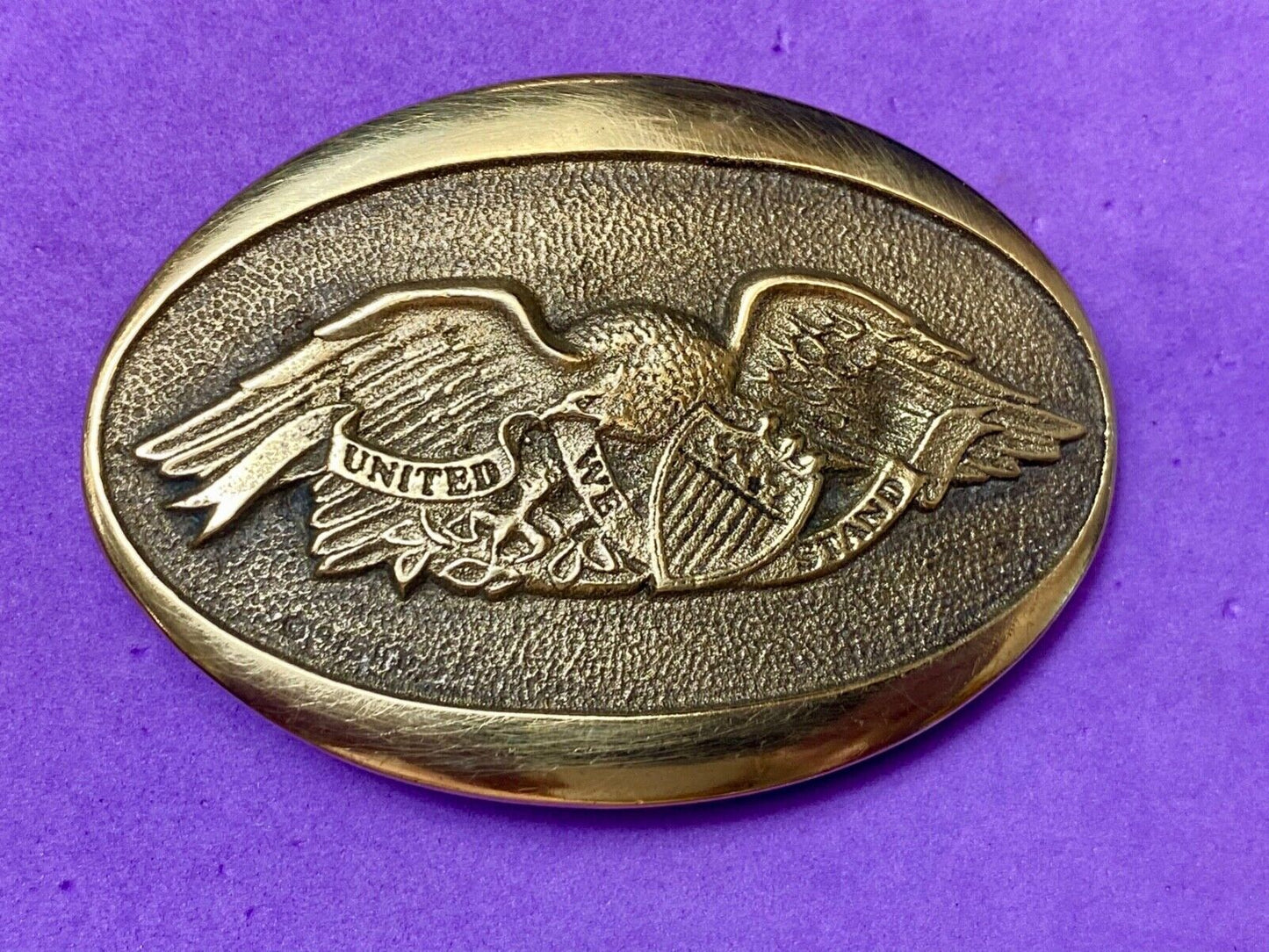 United we Stand - Patriotic American Eagle Solid brass Heritage Mint belt buckle