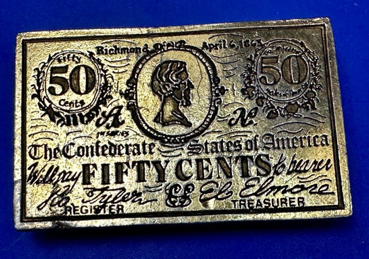 50 Cents Note 1863 Confederate States of America Belt Buckle by CDC Metal Works