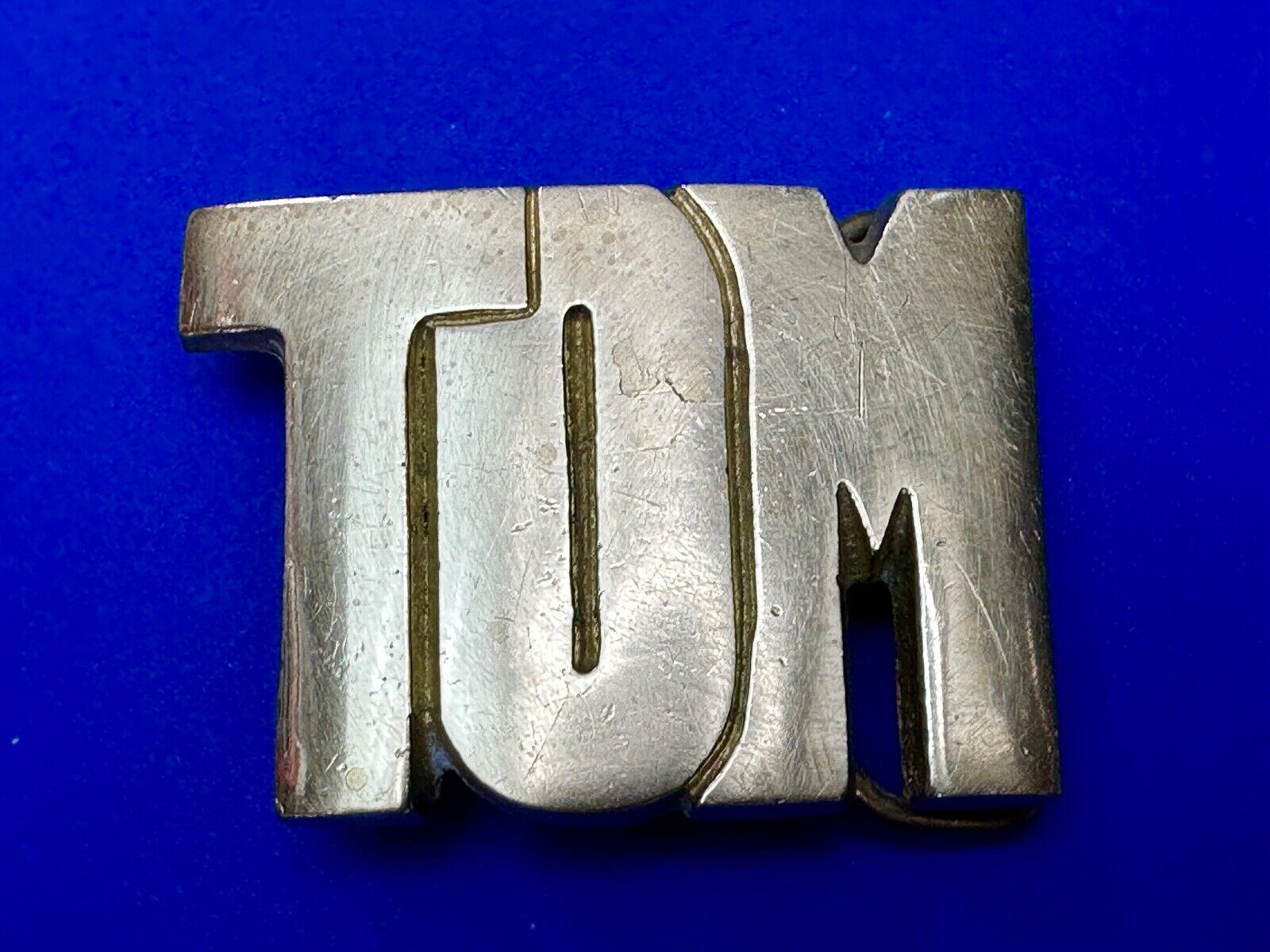 TOM Custom Name in cutout block letters solid brass belt buckle - Taiwan ROC