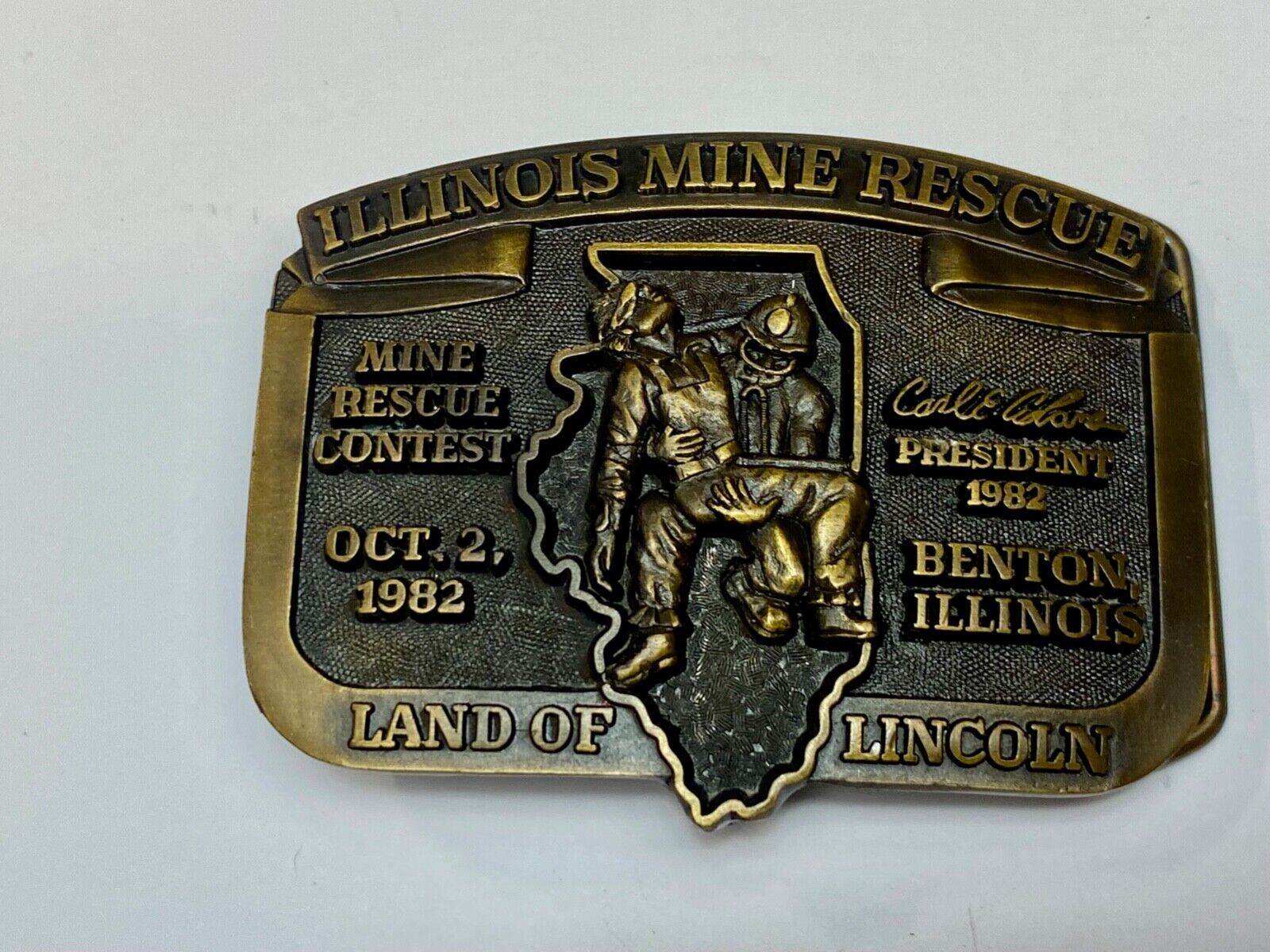 1982  Illinois Mine Rescue, The land of Lincoln - Benton belt buckle