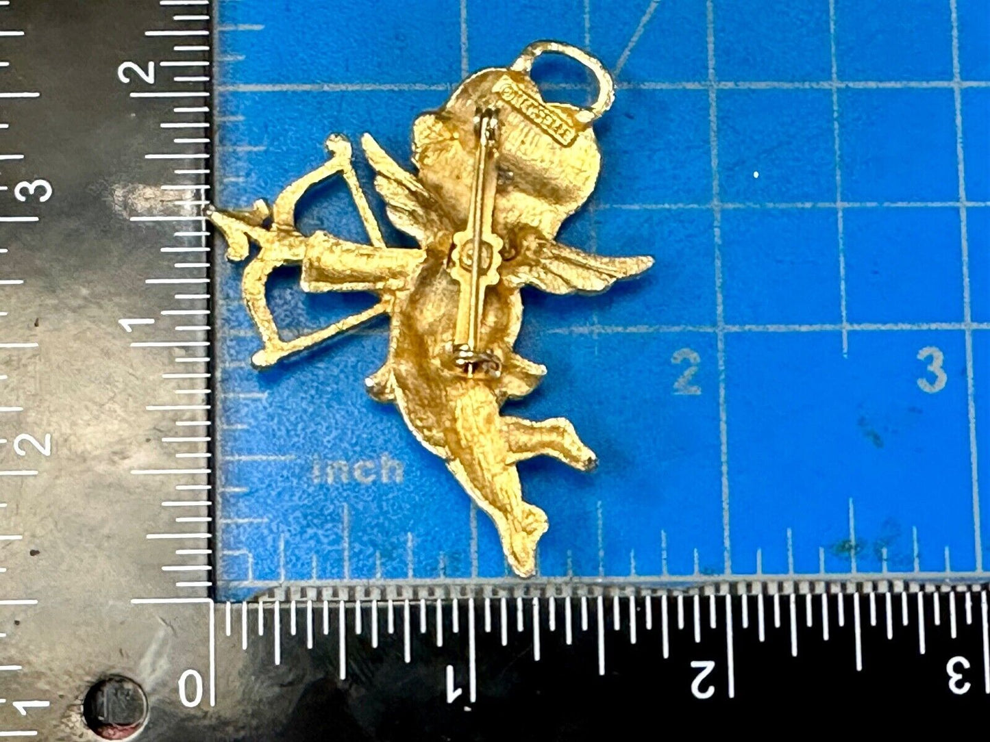 Adorable Angle Cupid w/ blue eyes! Love Arrows Mamselle signed brooch pin