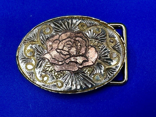Beautiful Rose Small Etched Flower Swirl Design Vintage Belt Buckle