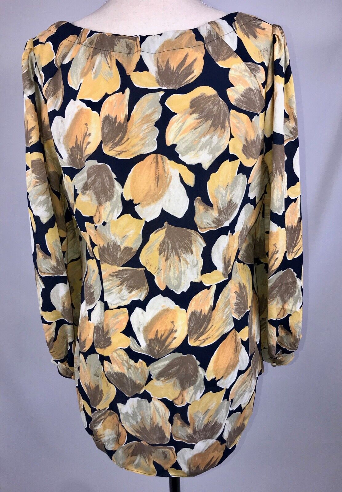 Anthropologie MEADOW RUE Michelia Yellow Navy Floral Peasant Blouse Top Tunic 10