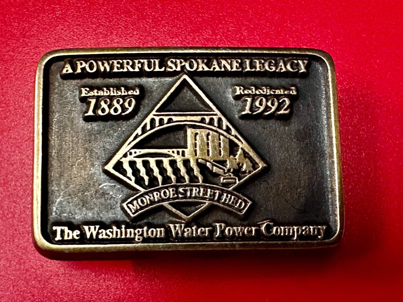 The Washington Water Power Co Spokane Solid Brass 1992 Commemorative Belt Buckle