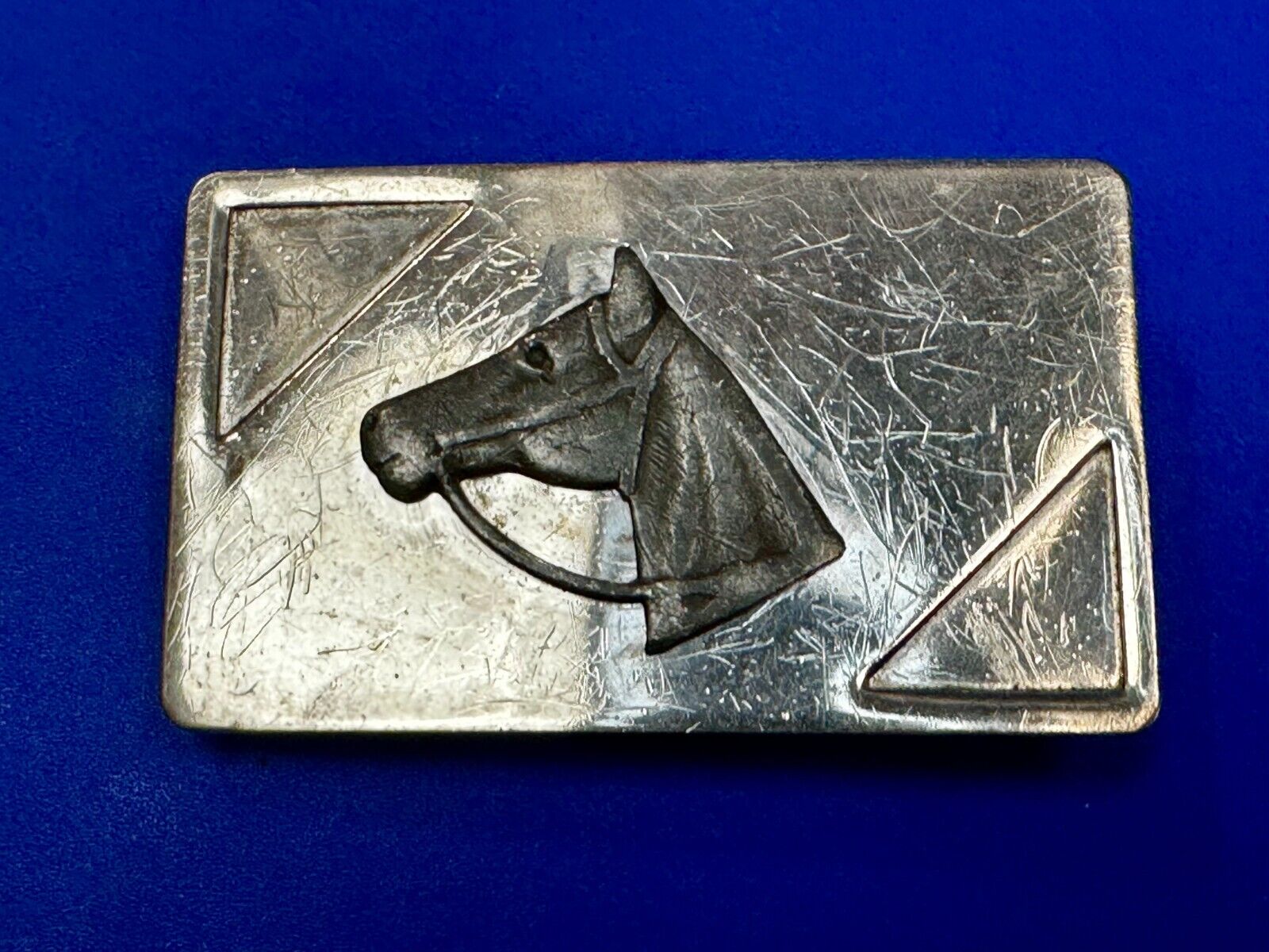 Vintage Horse Head on Nickel Silver Rectangular Belt Buckle