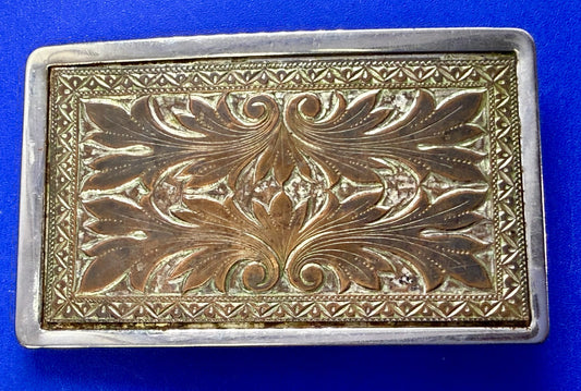 Vintage Etched Floral Pattern Flower Swirl Rectangular Western Belt Buckle
