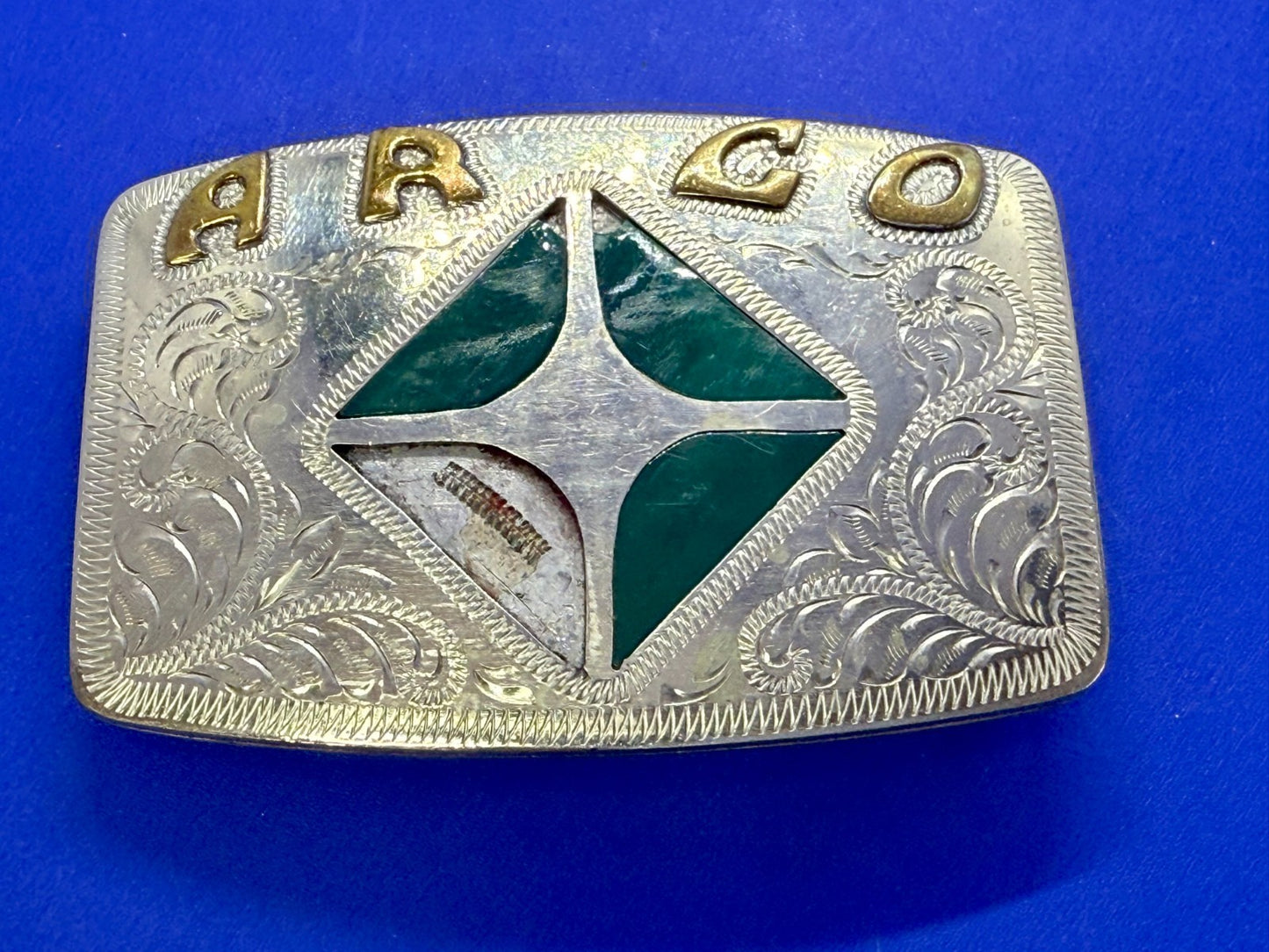 Arco Company?  Inlay Inlaid Western Engraved Vintage Belt Buckle - To Repair