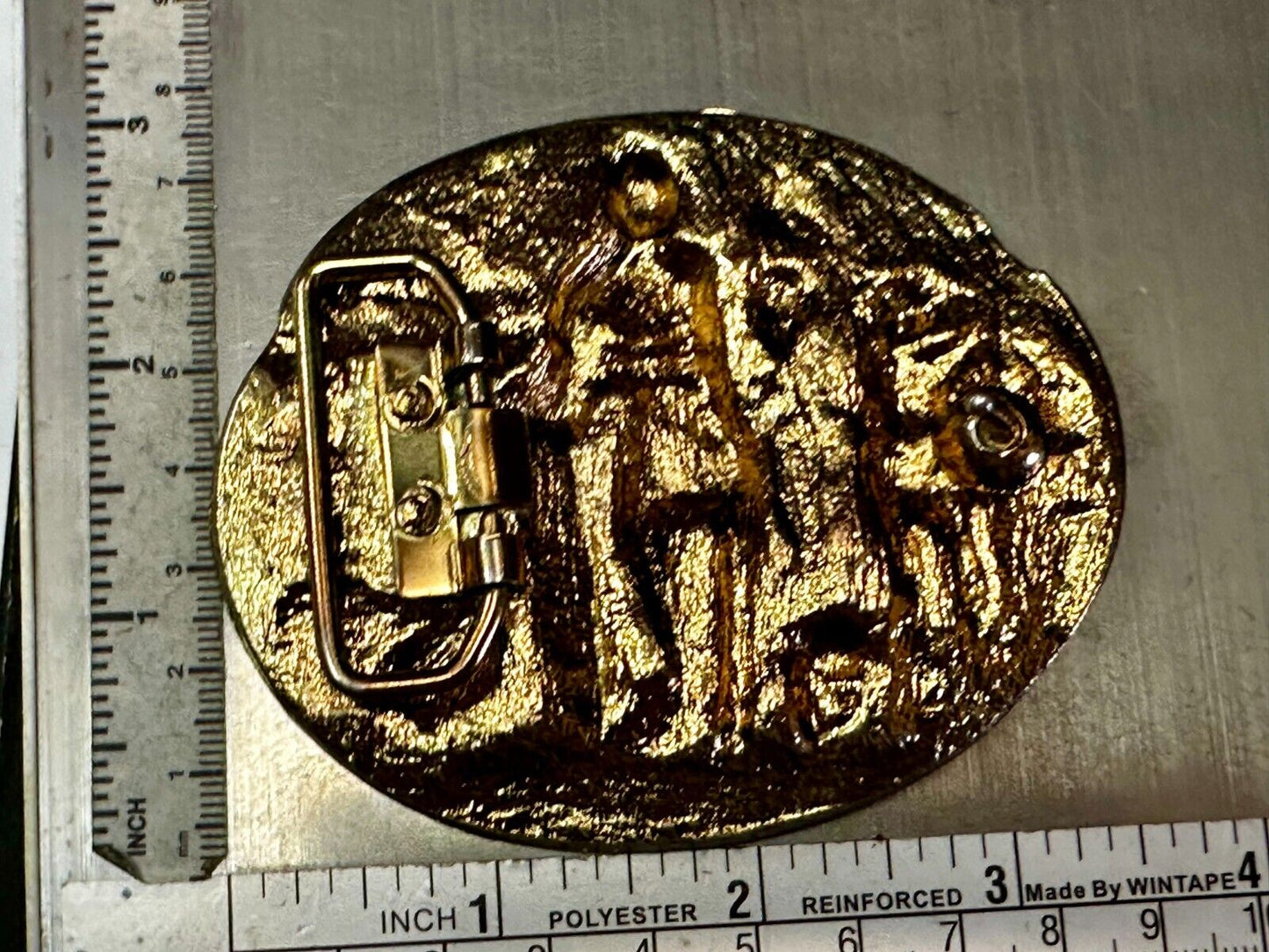 Ancient Egyptian Pharaoh Prince Warrior Figure Vintage Gold Tone Belt Buckle
