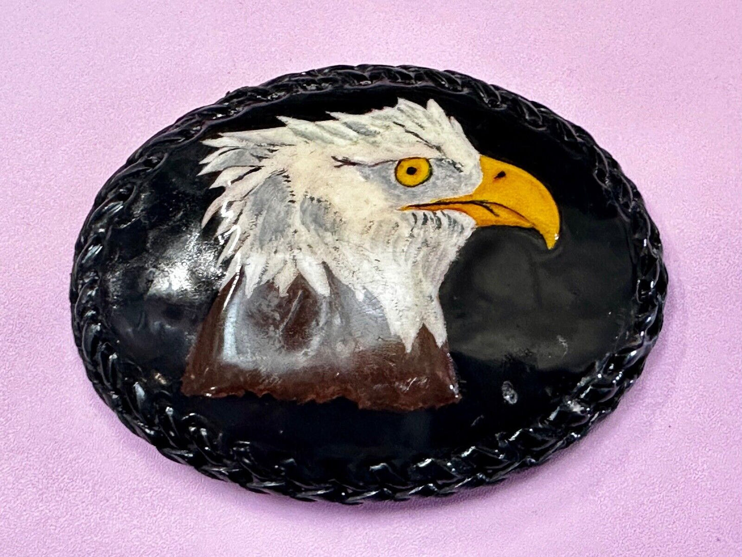 American Bald Eagle Vintage Patriotic USA Dark Leather hand stitched Belt Buckle
