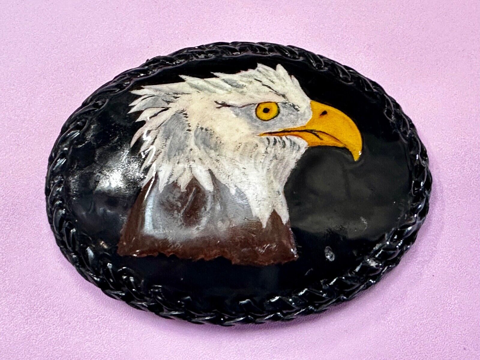 American Bald Eagle Vintage Patriotic USA Dark Leather hand stitched Belt Buckle