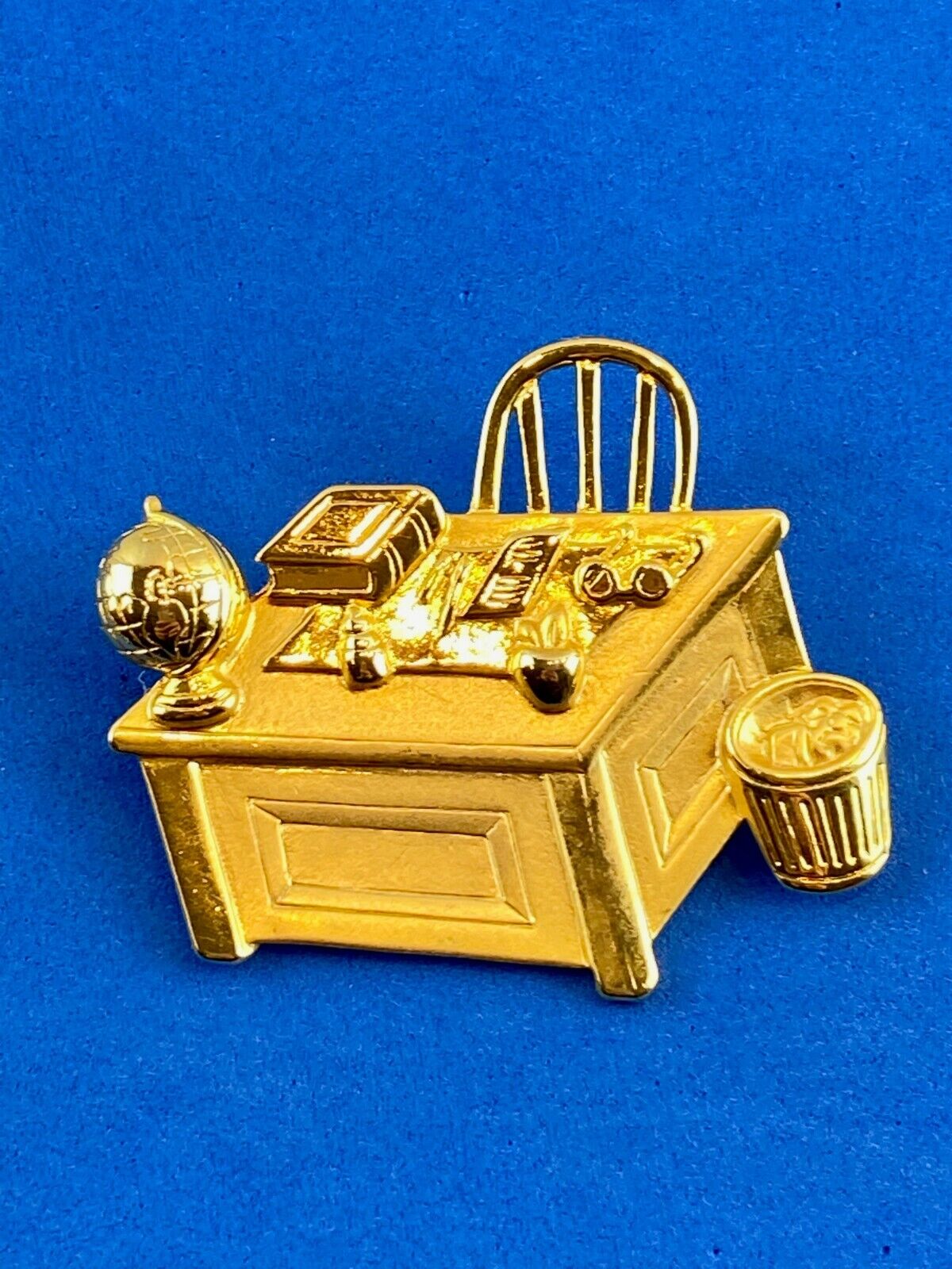 Teacher's Desk Chair Book Apple Globe Gold-Tone Metal Brooch  by JJ 