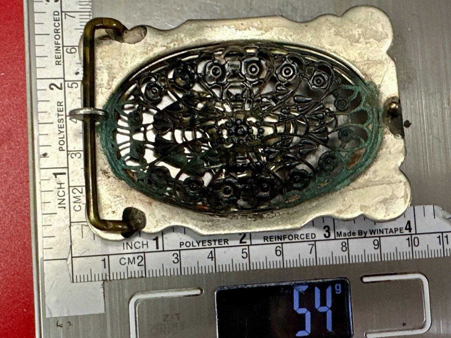 Unique Running Horse in ornate cutout see through vintage two tone belt buckle
