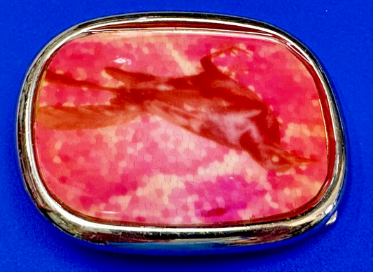 Abstract Dolphin Fish Pink & Red Colored Print on Silver Tone Belt Buckle