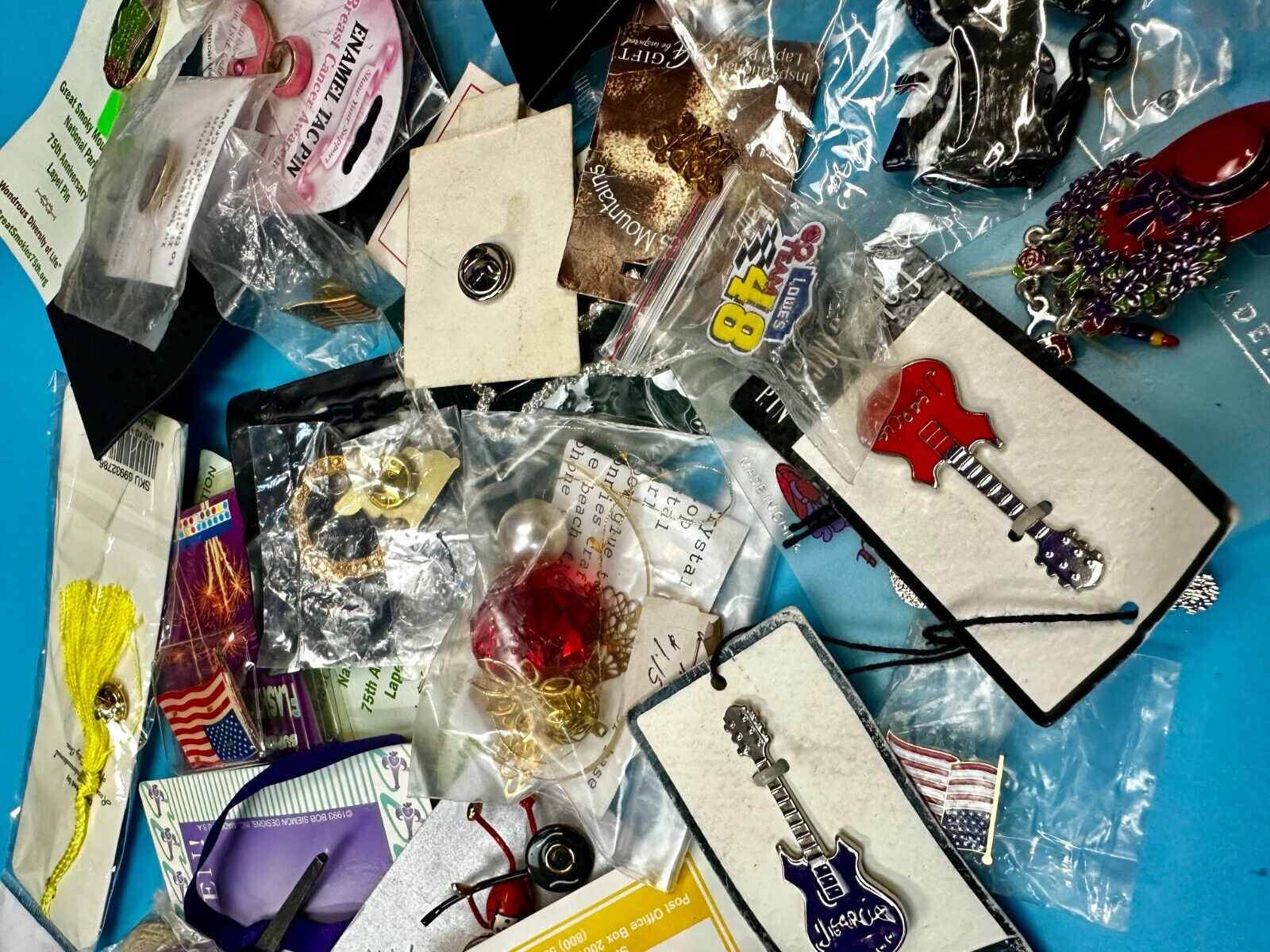 Around 50 Brooches &Pin's In Packaging Resale Bulk Lot, Junk Drawer Grab Bag