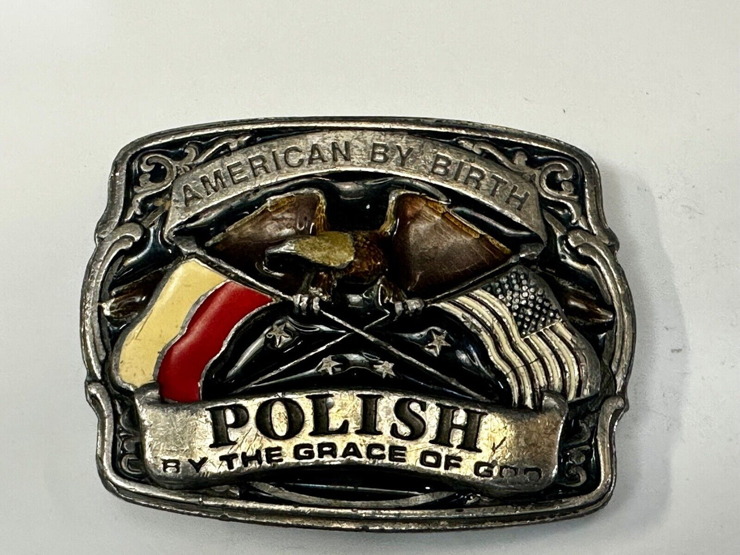 American by Birth Polish by the Grace of God Vintage 1988 Bergamot Belt Buckle