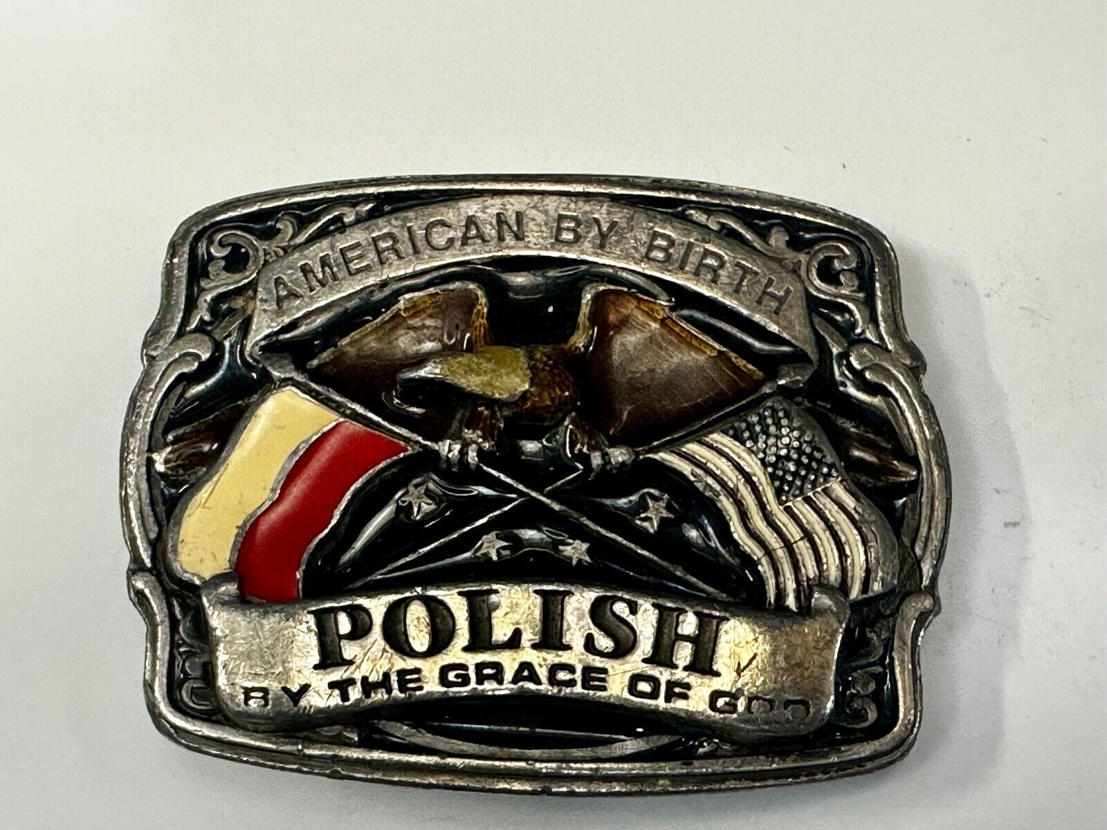 American by Birth Polish by the Grace of God Vintage 1988 Bergamot Belt Buckle