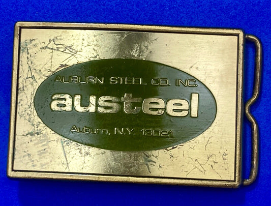 AUSTEEL Alburn Steel Company INC NY 13021 promo belt buckle by RJ