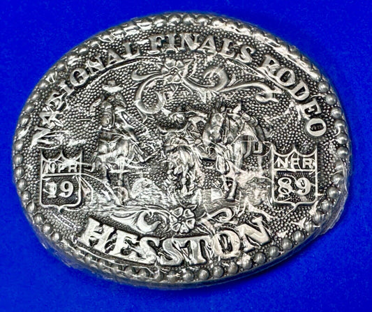 1989 NFR Rodeo Vintage Hesston Belt Buckle Steer Wrestling  New Nos