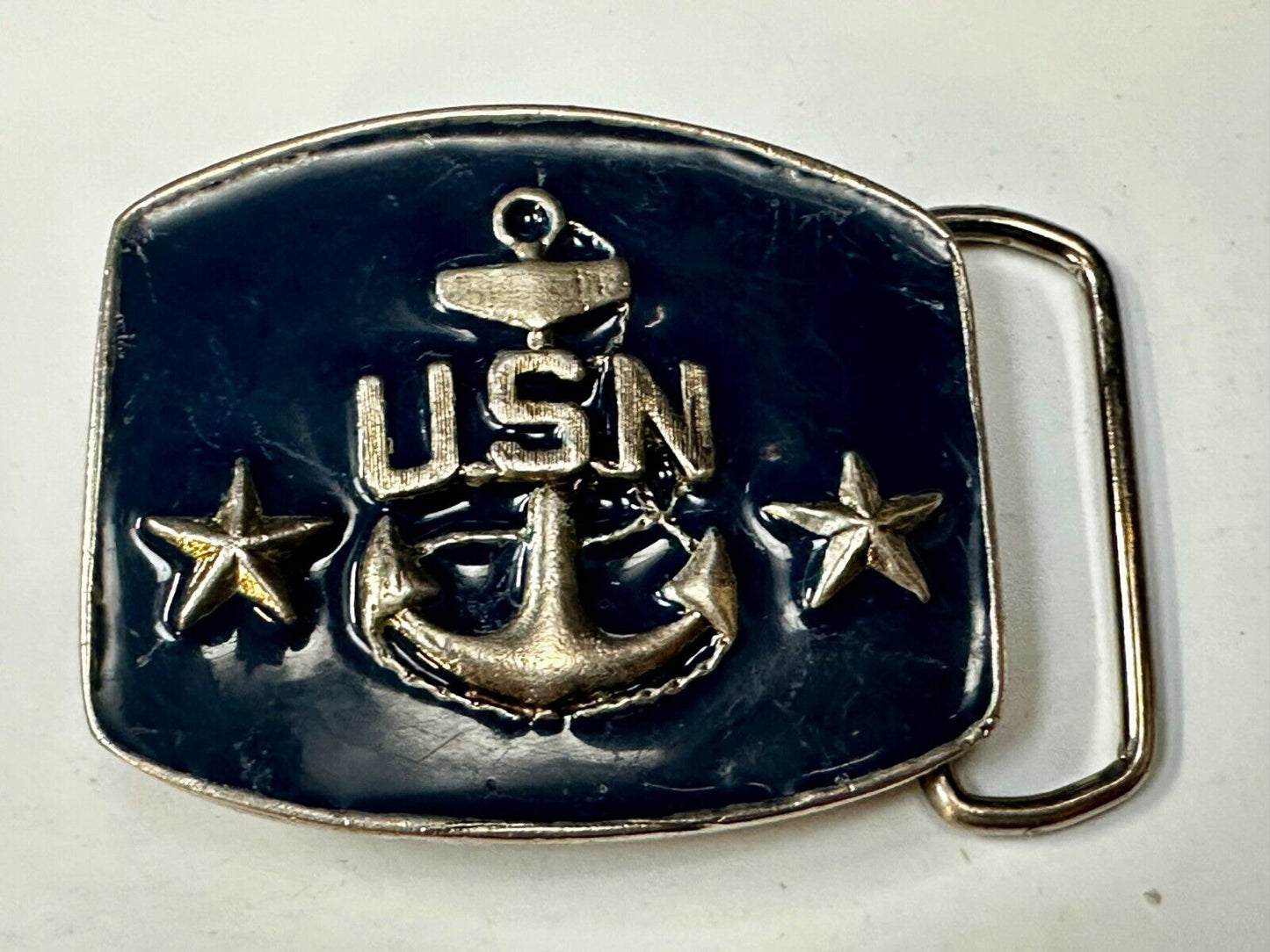 USN United States Navy Anchor Naval Military Forces Two Stars Belt Buckle