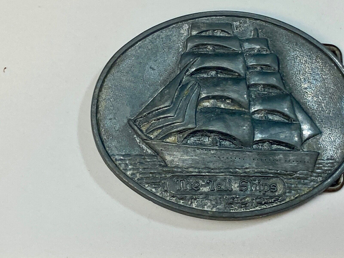 1970 's THE TALL SHIPS SILVER TONE SAIL BOAT COLLECTIBLE BELT BUCKLE