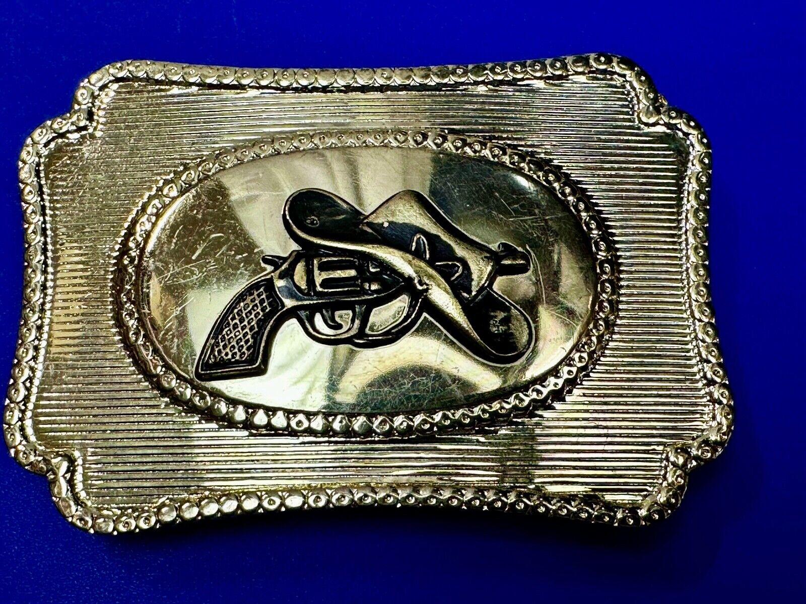 Vintage Cowboy Hat & Revolver Pistol Western Belt Buckle Cap Gun Buckle