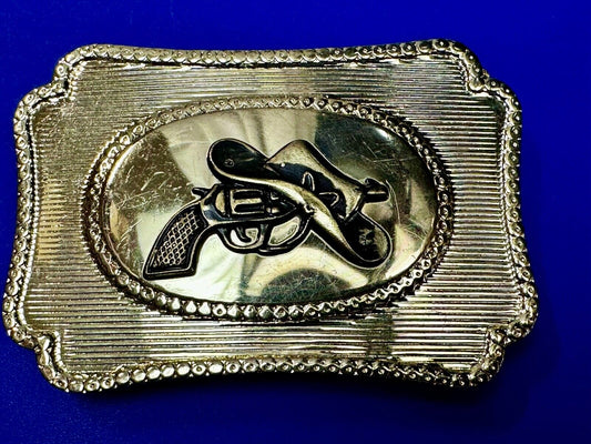 Vintage Cowboy Hat & Revolver Pistol Western Belt Buckle Cap Gun Buckle