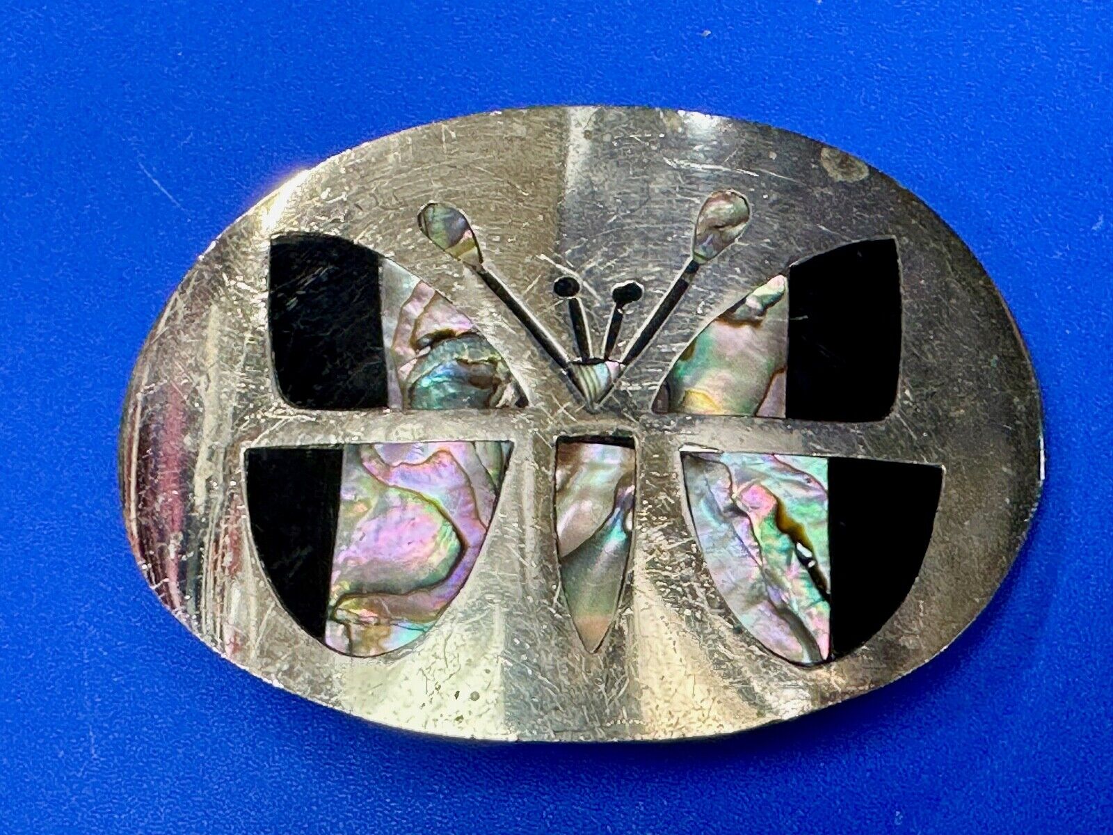 Abalone Shell Butterfly - Gorgeous vintage raised sterling silver?  belt buckle