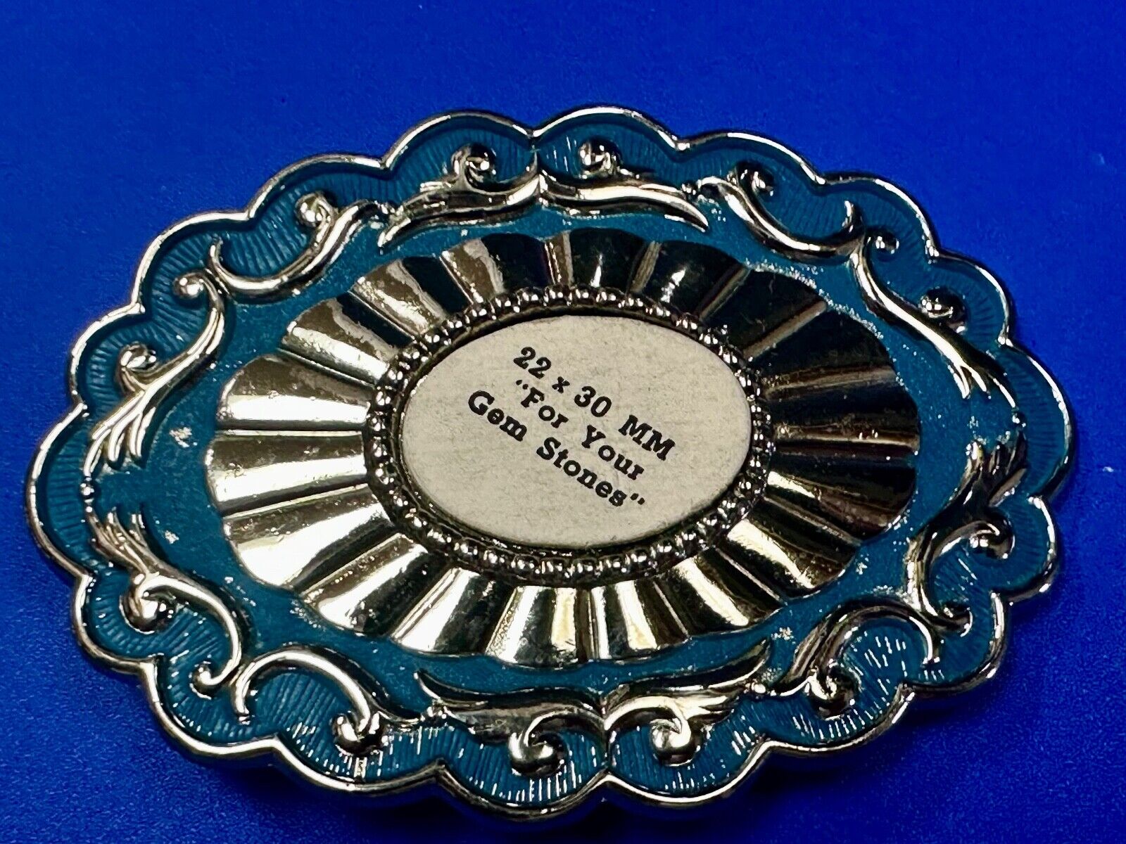 22 x 30 mm Silver & Blue Blank Belt Buckle TO GLUE Your Cabochon Gem Stone
