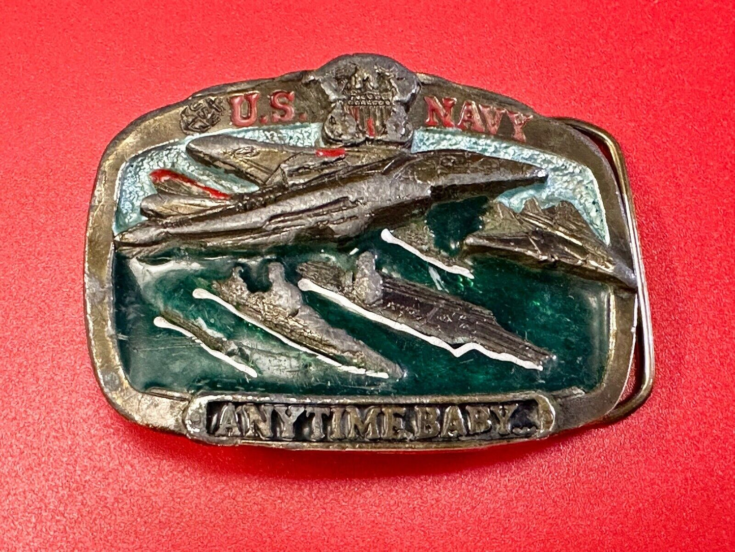 US Navy Anytime Baby 1983 Colorful Great American Belt Buckle