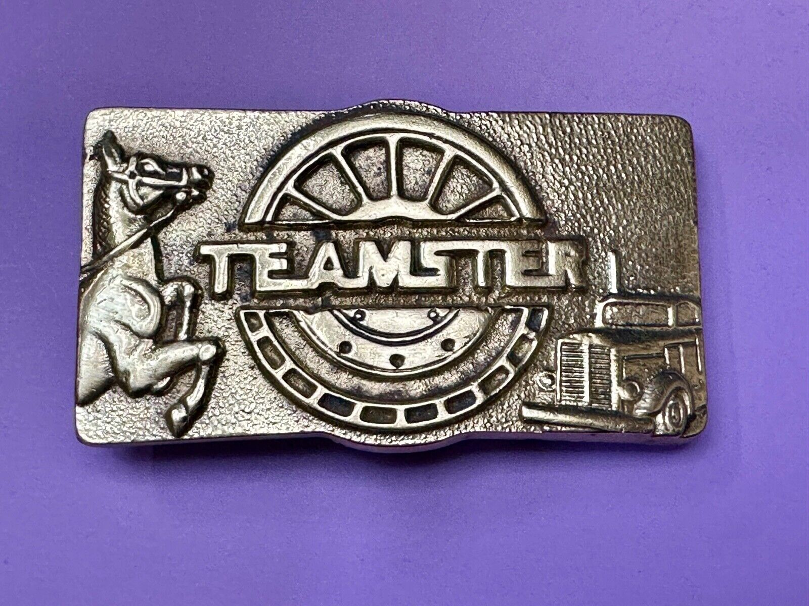 Teamster Union Vintage Solid Brass Belt Buckle  Horse Truckers