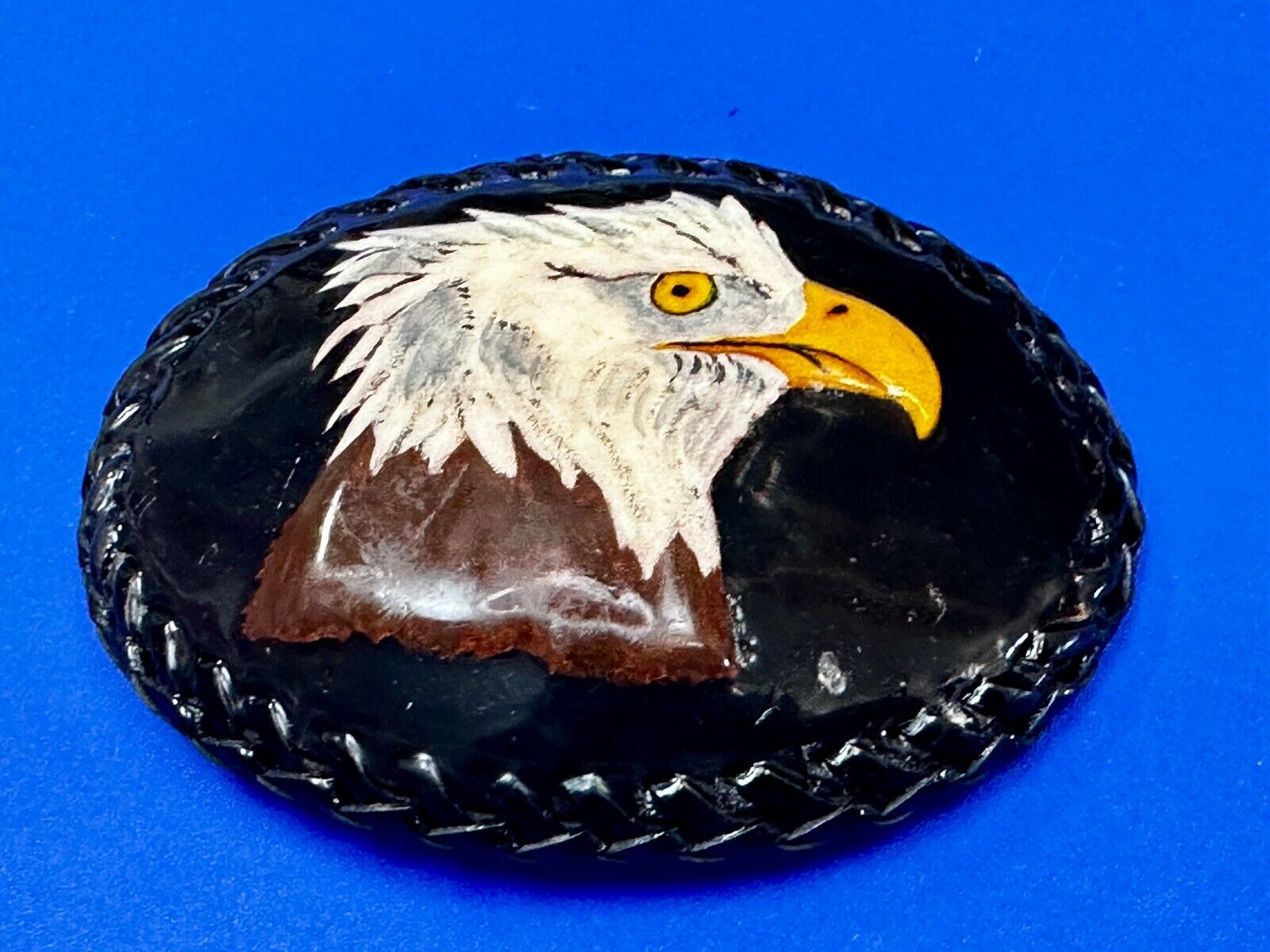 American Bald Eagle Vintage Patriotic USA Dark Leather hand stitched Belt Buckle