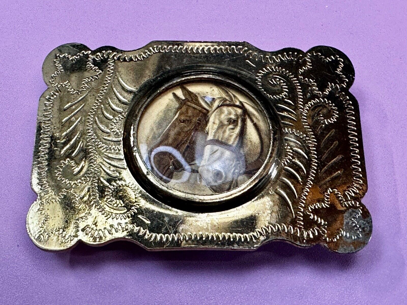 Two horse head picture (Or Your Morgan Silver Dollar!) western Belt Buckle