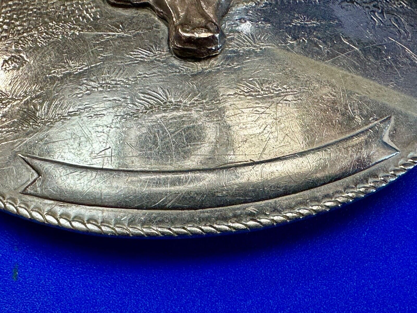 Texas longhorn - Vintage Artisan? two tone engraved award ribbon Belt Buckle