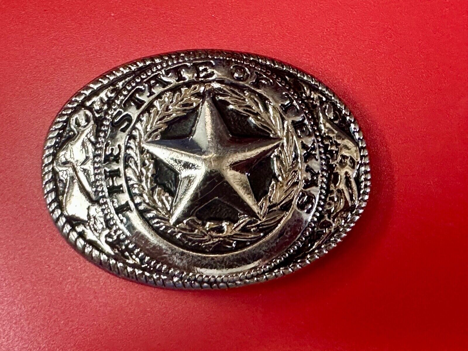 Texas Star & Flag - State Series vintage small gold tone belt buckle