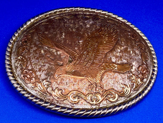 American Bald Flying Eagle Flower Swirl Ornate Brown Color Belt Buckle W USA