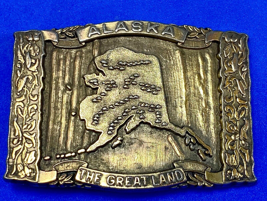 Alaska, The Great Land - Large brass tone vintage state belt buckle