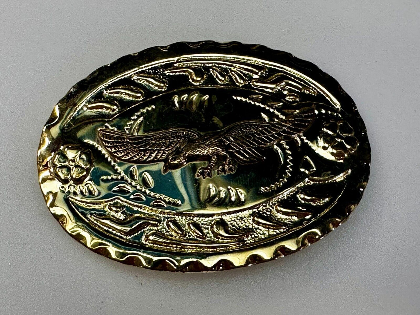 American Bald Eagle Flying Hunting Soaring Ornate Gold Color Western Belt Buckle