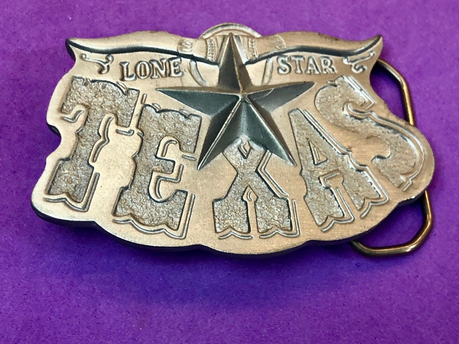 Vintage Great American Buckle Co Tx Texas Lone Star State - Long Horn Cowboy 
