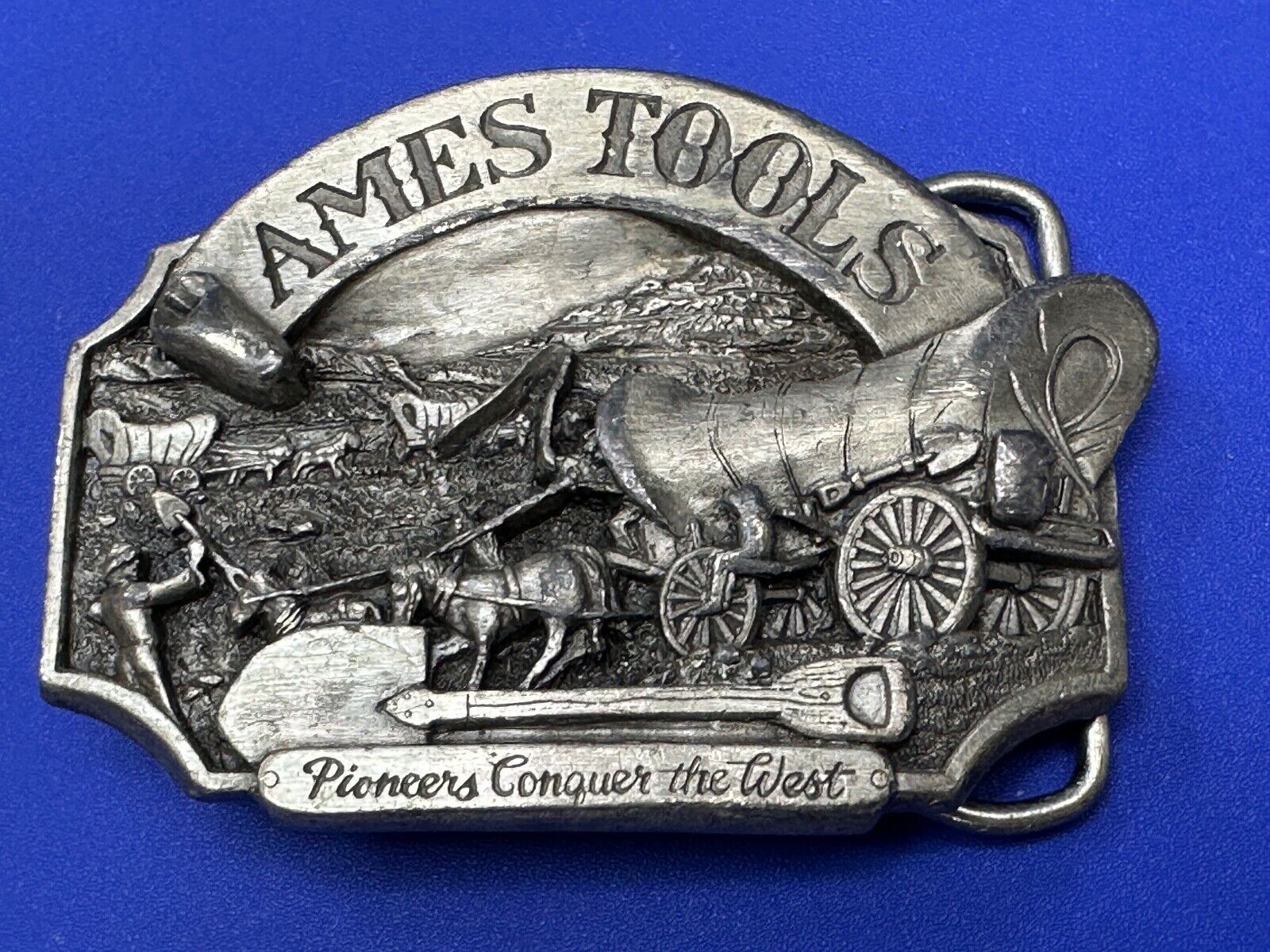 Ames Tools  Pioneers Conquer the West Belt Buckle, 1986 Siskiyou Belt Buckle
