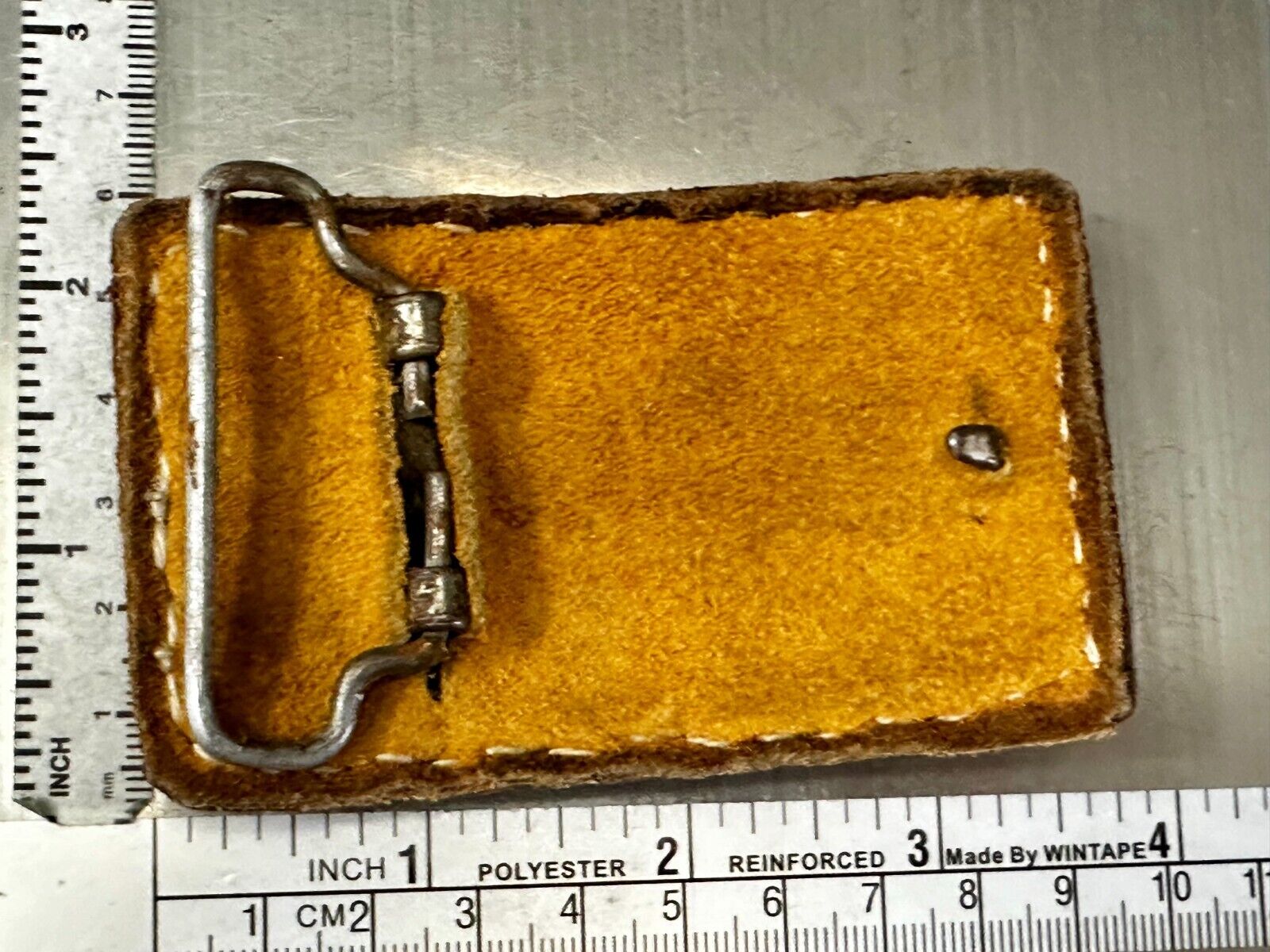 Two Horse Heads Vintage Stitched Brown Leather Rectangular Belt Buckle