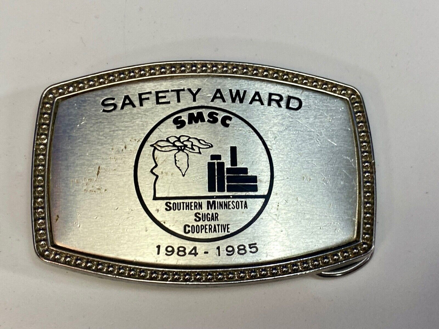 1985 - Smsc Southern Mn Sugar Cooperative Safety Award Belt Buckle By Alumaline 